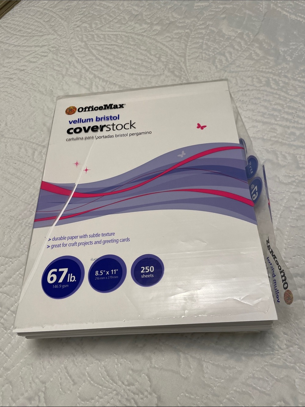 New Office Max Vellum Bristol Coverstock White Paper for Craft Projects & Cards